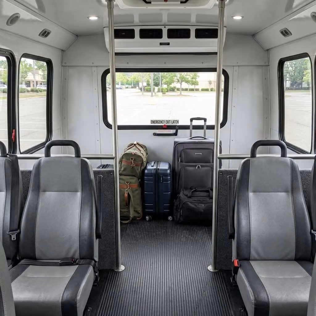 bell 28 passenger minibus luggage area