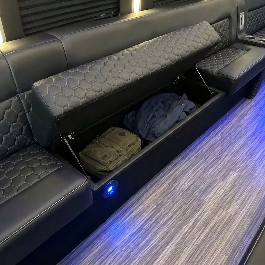 bell party bus under seat storage